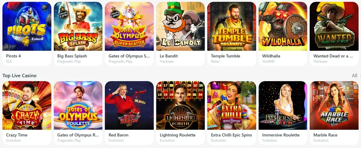Redslot Casino lobby with slots live casino and instant games