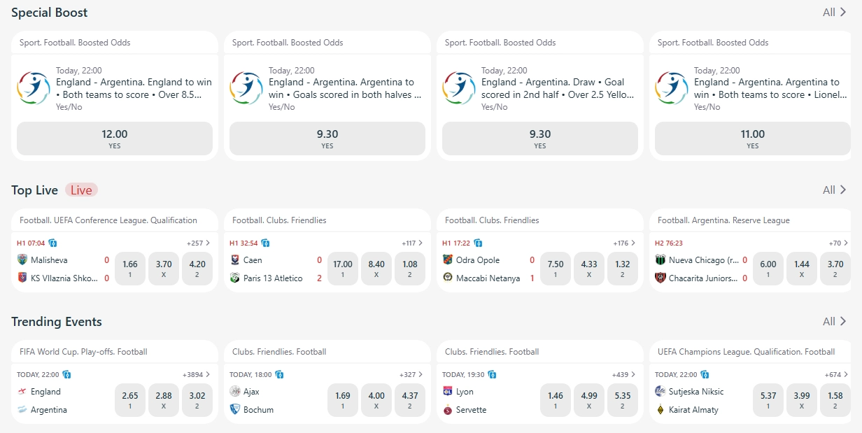 Redslot Sportsbook with live events and betting markets